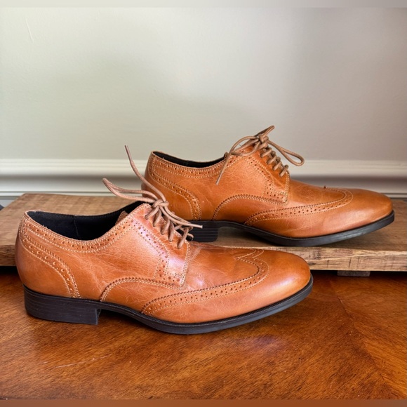 COLE HAAN Copley Tan Wingtip Derby Lace Up Dress Shoes Sz 9 M - Picture 3 of 13